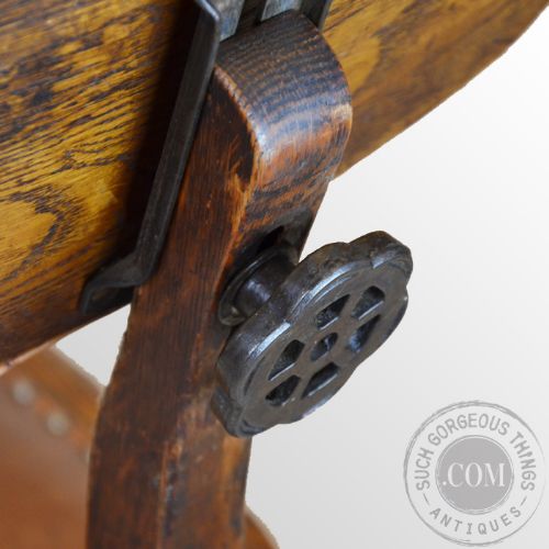 fig 2. Antique Oak Tall Architects Stool Revolving Clerks Seat Office Desk Chair c1940