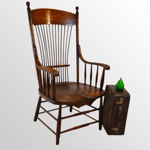 Antique Windsor Wide Seat Reading Oak Chair Country Kitchen Stick Armchair C1870