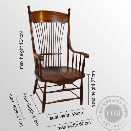 fig 1. Antique Windsor Wide Seat Reading Oak Chair Country Kitchen Stick Armchair c1870
