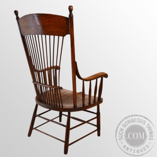 fig 2. Antique Windsor Wide Seat Reading Oak Chair Country Kitchen Stick Armchair c1870