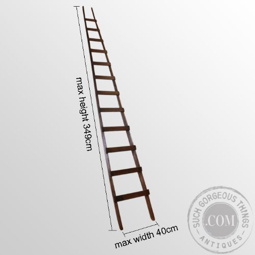 fig 1. Antique Tapered Library or Apple Picker Vintage Garden Wooden Ladder 11' c1910