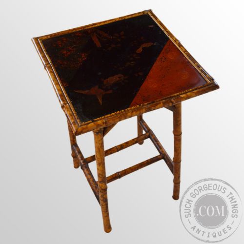 fig 3. Antique English Victorian Bamboo Table Chinese Lamp Occasional Side c1890
