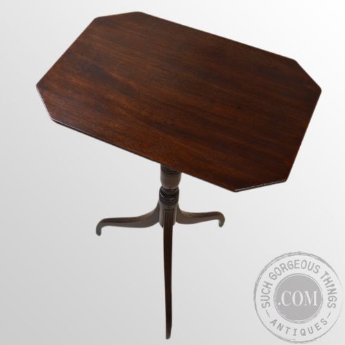 fig 3. Fine Antique English Georgian Tripod Table Wine Lamp Side Small Octagonal c1800