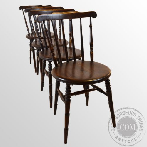 fig 2. Antique Windsor Country Stick Kitchen Dining Chairs Set of 4 Four c1900