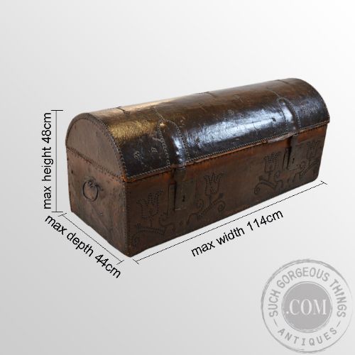 fig 1. Antique 17th Century Dome Leather Studded Chest Trunk Box Coffer Spanish c1650