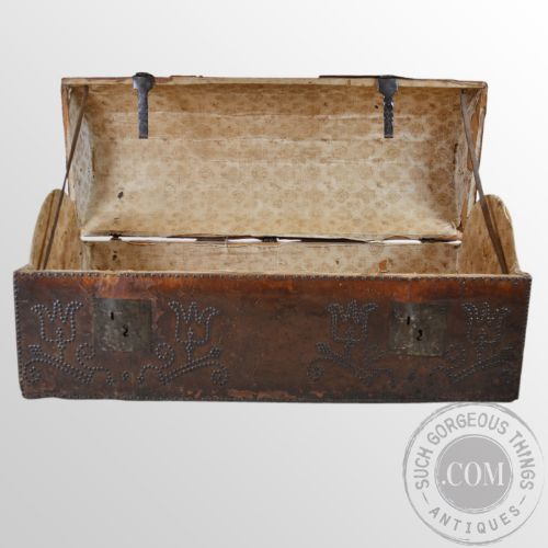 fig 3. Antique 17th Century Dome Leather Studded Chest Trunk Box Coffer Spanish c1650