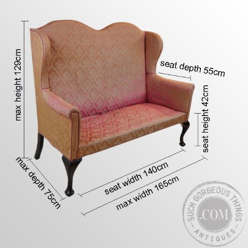 fig 1. Antique Victorian Sofa High Back Couch Wing Arm Settee 3 Seater c1900