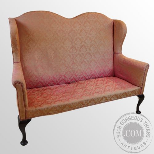 fig 2. Antique Victorian Sofa High Back Couch Wing Arm Settee 3 Seater c1900