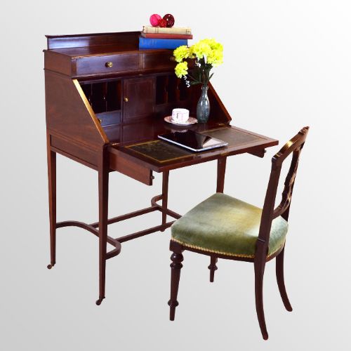Antique Edwardian Writing Desk Bureau Mahogany Cheveret Bonheur Du Jour C1910