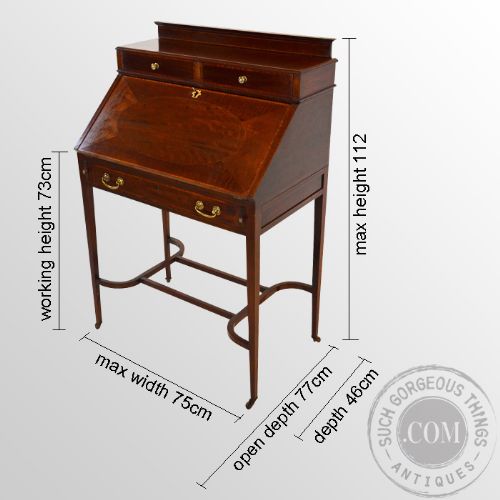 fig 1. Antique Edwardian Writing Desk Bureau Mahogany Cheveret Bonheur du jour c1910