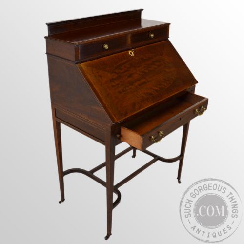 fig 3. Antique Edwardian Writing Desk Bureau Mahogany Cheveret Bonheur du jour c1910