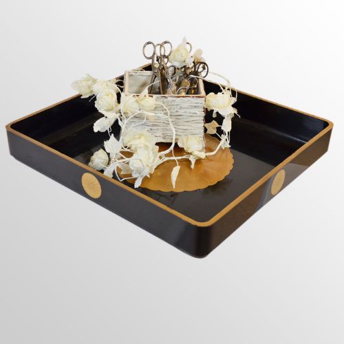 Art Deco Period Japanese Enamel Ebonised Lacquer Serving Tea Tray C1930