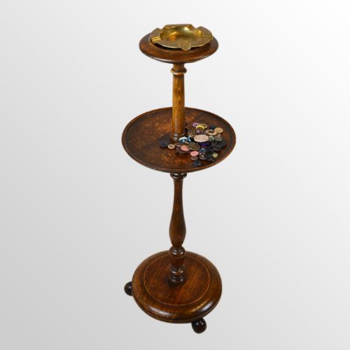 Antique Oak Torchere Smokers Plant Lamp Candle Vase Pot Stand C1900