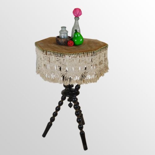Antique Gypsy Wine Lamp Side Occasional Round Tripod Tarot Table - C1870
