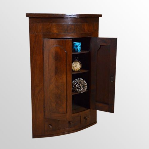 Antique Bow Front Corner Cabinet Wall Cupboard with Drawer Victorian C1880