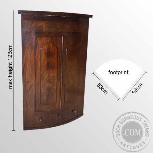 fig 1. Antique Bow Front Corner Cabinet Wall Cupboard With Drawer Victorian c1880