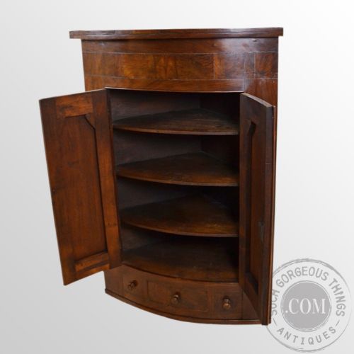 fig 3. Antique Bow Front Corner Cabinet Wall Cupboard With Drawer Victorian c1880