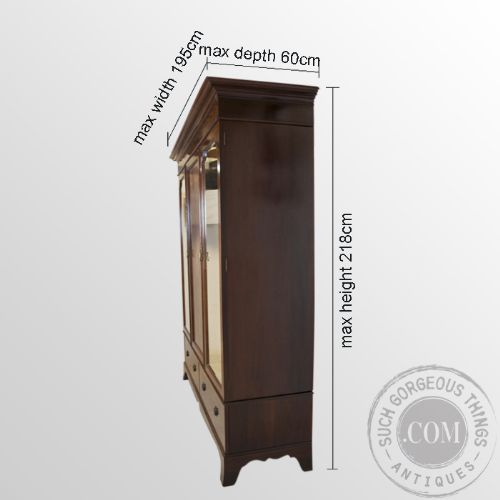 fig 1. Antique Edwardian Triple Wardrobe Top Quality Oak & Mahogany English c1900
