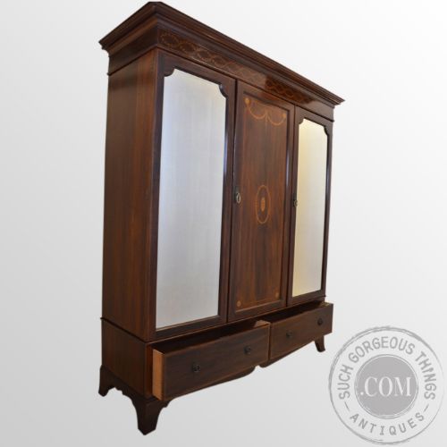 fig 2. Antique Edwardian Triple Wardrobe Top Quality Oak & Mahogany English c1900