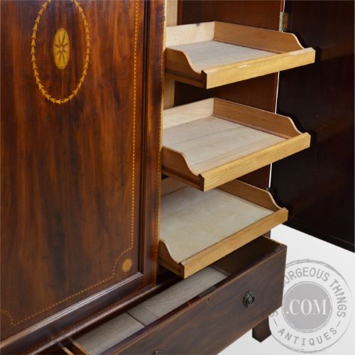 fig 3. Antique Edwardian Triple Wardrobe Top Quality Oak & Mahogany English c1900