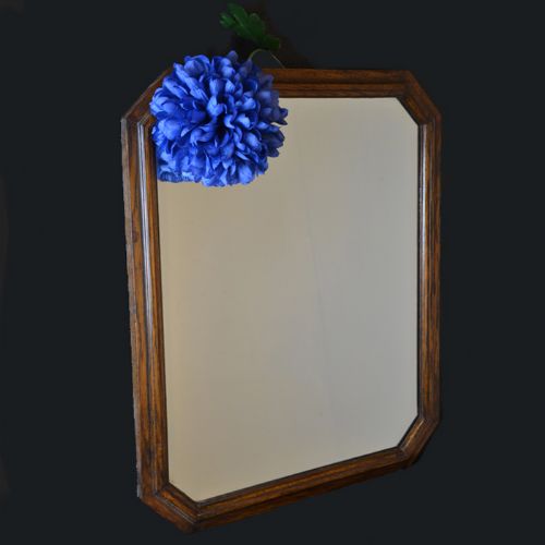 Antique Wall Mirror Edwardian Oak Looking Glass Bevelled English C1910