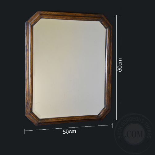 fig 1. Antique Wall Mirror Edwardian Oak Looking Glass Bevelled English c1910