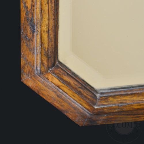fig 2. Antique Wall Mirror Edwardian Oak Looking Glass Bevelled English c1910