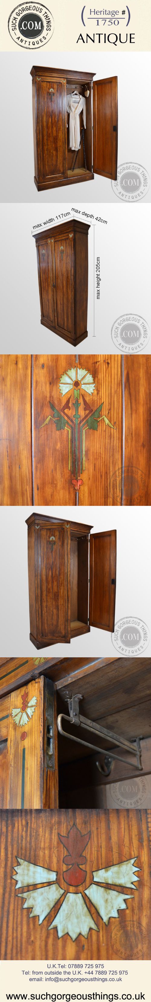 fig 4. Antique Hall Wardrobe Lobby Cupboard Cloak Cabinet Victorian Pitch Pine c1900