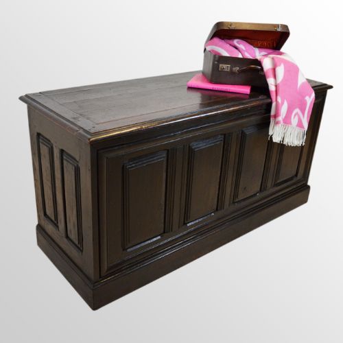 Antique Large Oak Coffer English Four Panel Chest Country Trunk Box C1750