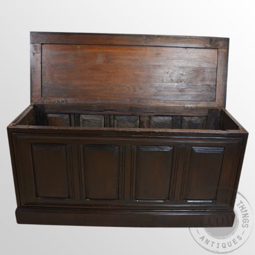fig 3. Antique Large Oak Coffer English Four Panel Chest Country Trunk Box c1750