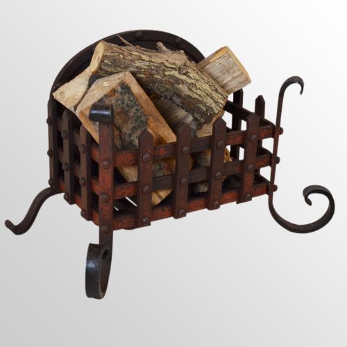 Antique Fire Grate Wrought Iron Log & Coal Basket Free-standing Victorian C1900