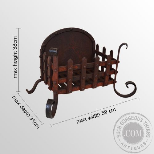 fig 1. Antique Fire Grate Wrought Iron Log & Coal Basket Free-standing Victorian c1900