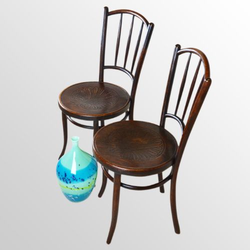 Antique Bentwood Pair of Chairs J & J Kohn Austria Embossed Seat C1890