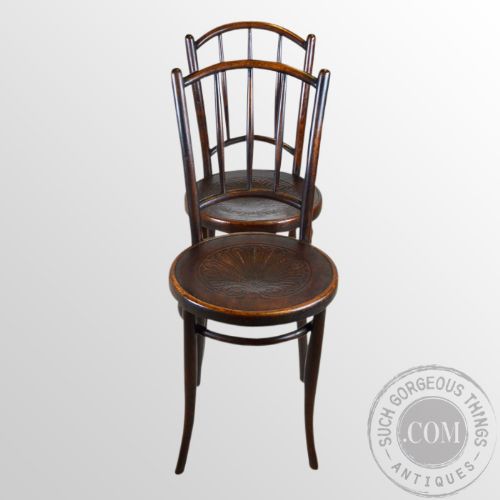 fig 2. Antique Bentwood Pair of Chairs J & J Kohn Austria Embossed Seat c1890
