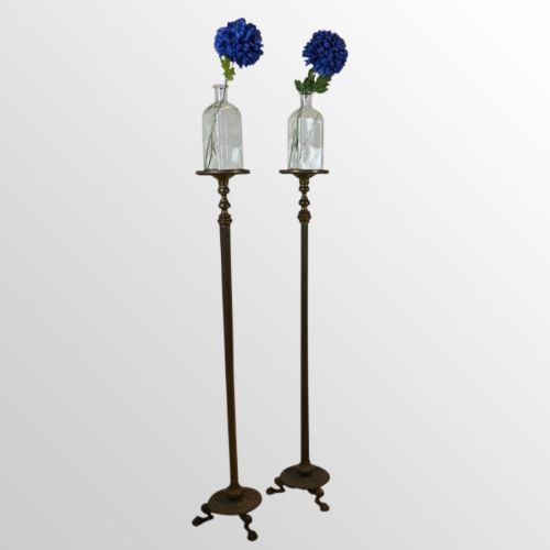 Antique Pair Brass Torchere Plant Lamp Tripod Stand English Regency C1830