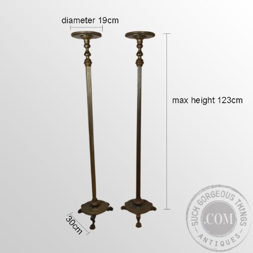 fig 1. Antique Pair Brass Torchere Plant Lamp Tripod Stand English Regency c1830