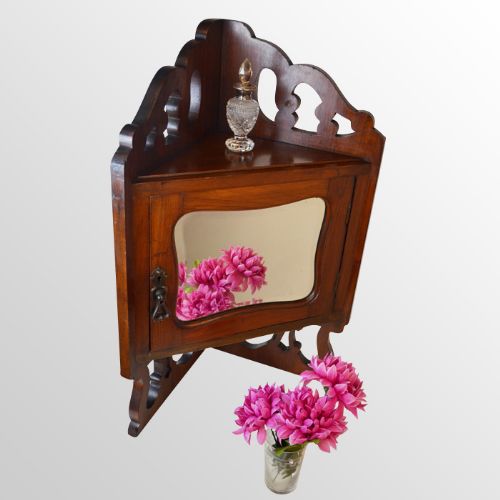 Antique Walnut Corner Cupboard Small Mirror Display Cabinet Edwardian C1910