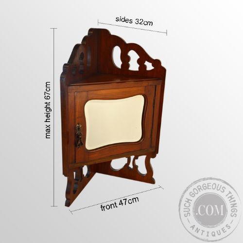 fig 1. Antique Walnut Corner Cupboard Small Mirror Display Cabinet Edwardian c1910
