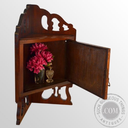 fig 2. Antique Walnut Corner Cupboard Small Mirror Display Cabinet Edwardian c1910