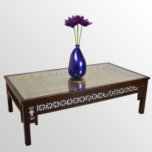 Art Deco Low Table Large Magazine Coffee Reception Berber Brass Glass Top C1930