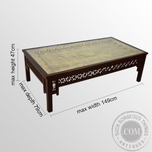 fig 1. Art Deco Low Table Large Magazine Coffee Reception Berber Brass Glass Top c1930