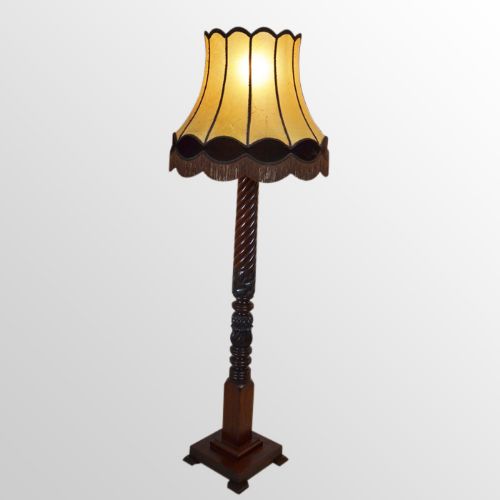 Antique Standard Lamp & Stunning Shade Quality Tall Floor Light Re-wired C1900
