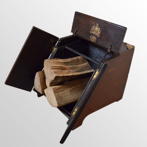Antique Coal Box Fireside Victorian Log Bin Purdonium Oak Scuttle - C1870