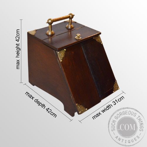 fig 1. Antique Coal Box Fireside Victorian Log Bin Purdonium Oak Scuttle - c1870