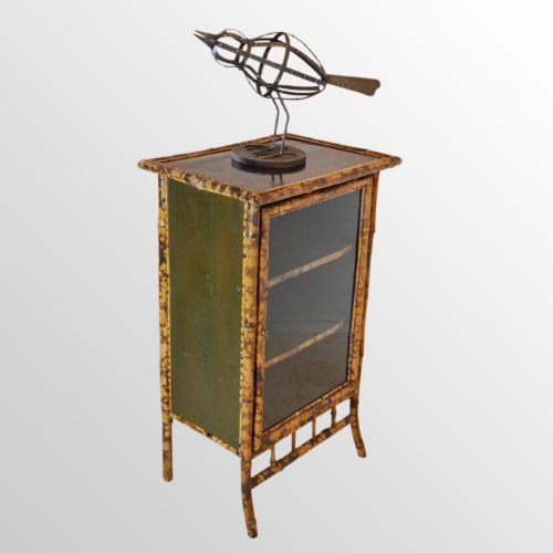Antique English Victorian Bamboo Cabinet Chinese Lacquer Display Cupboard C1890