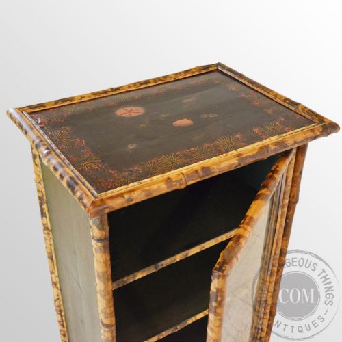 fig 3. Antique English Victorian Bamboo Cabinet Chinese Lacquer Display Cupboard c1890