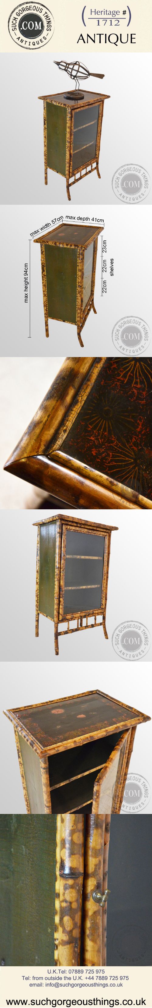 fig 4. Antique English Victorian Bamboo Cabinet Chinese Lacquer Display Cupboard c1890