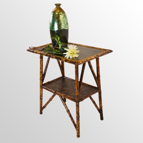 Antique Victorian Bamboo Table Two Tier Oriental Lamp Occasional Side C1890