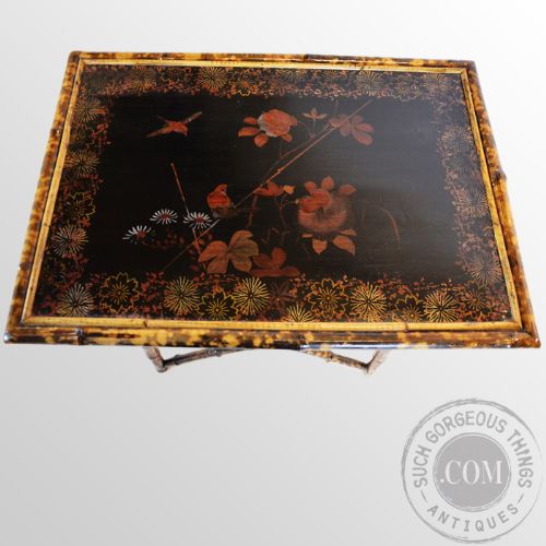 fig 2. Antique Victorian Bamboo Table Two Tier Oriental Lamp Occasional Side c1890