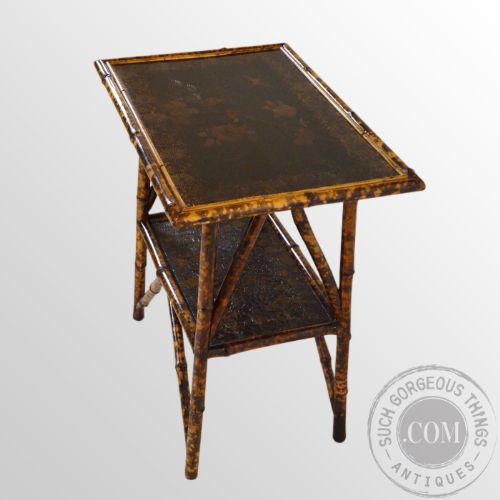 fig 3. Antique Victorian Bamboo Table Two Tier Oriental Lamp Occasional Side c1890